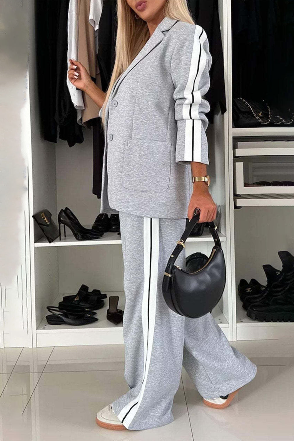 Chic Lapel Casual Jacket Pant Set