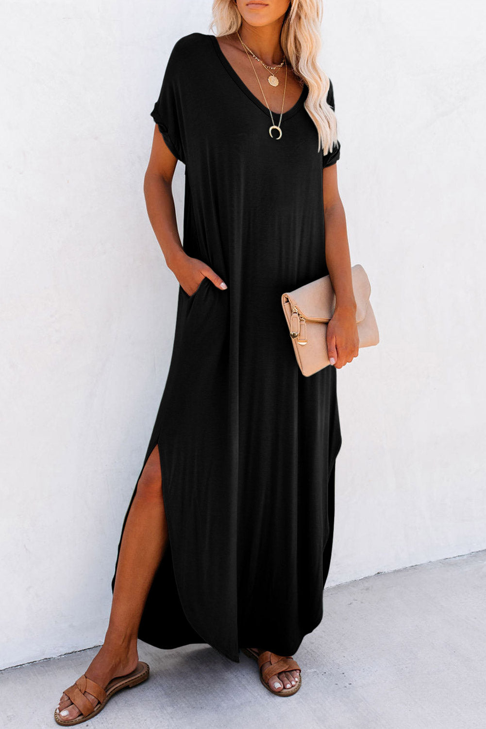 Women Splits Maxi T-shirt Dress - Klazzi Fashion Boutique