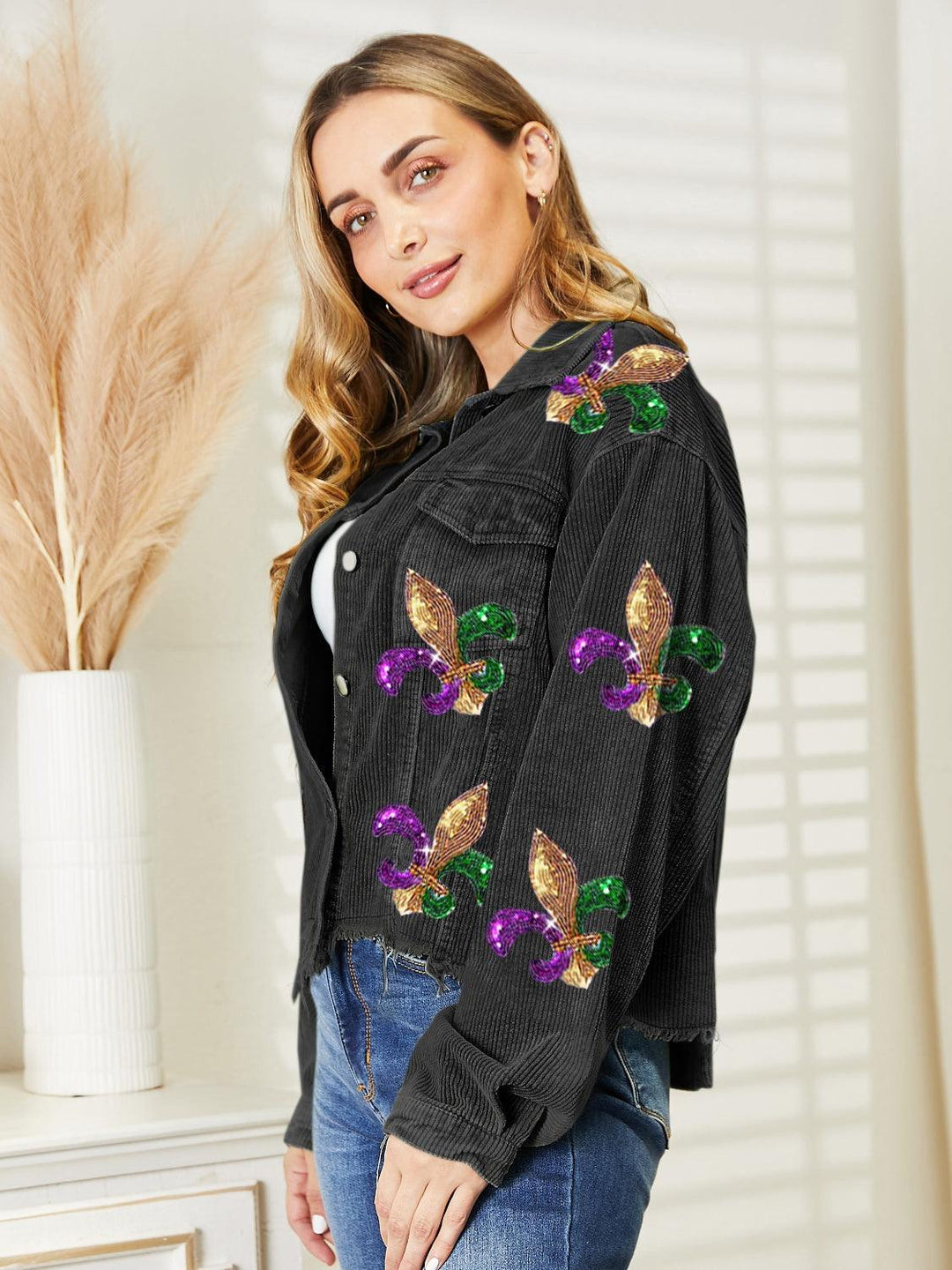 Mardi Gras Sequin Queen Denim Jacket