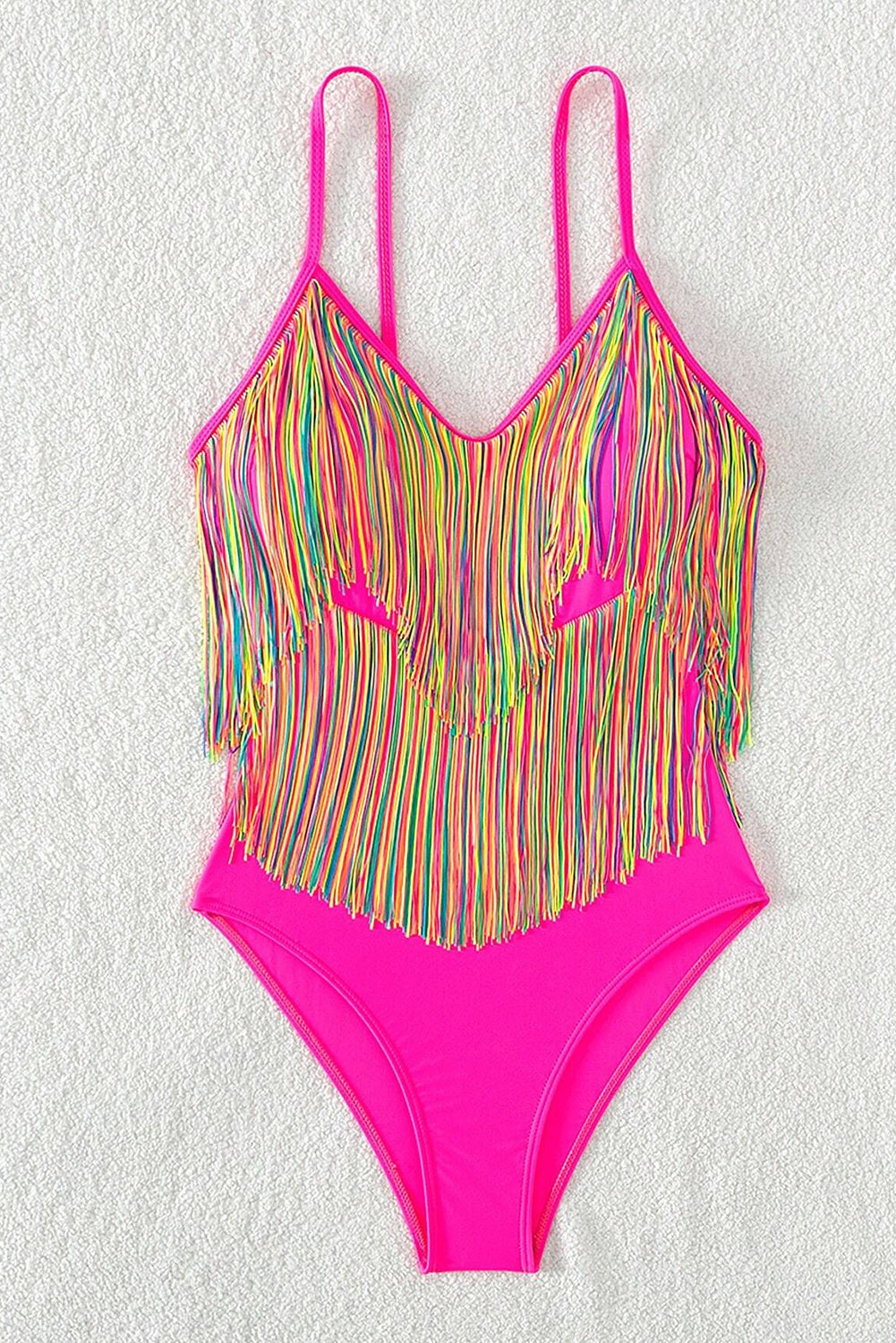 Confetti Multicolor Tassel Spaghetti Strap One Piece Swimsuit