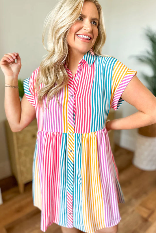 Stripes and Brights Multicolor Shirt Dress