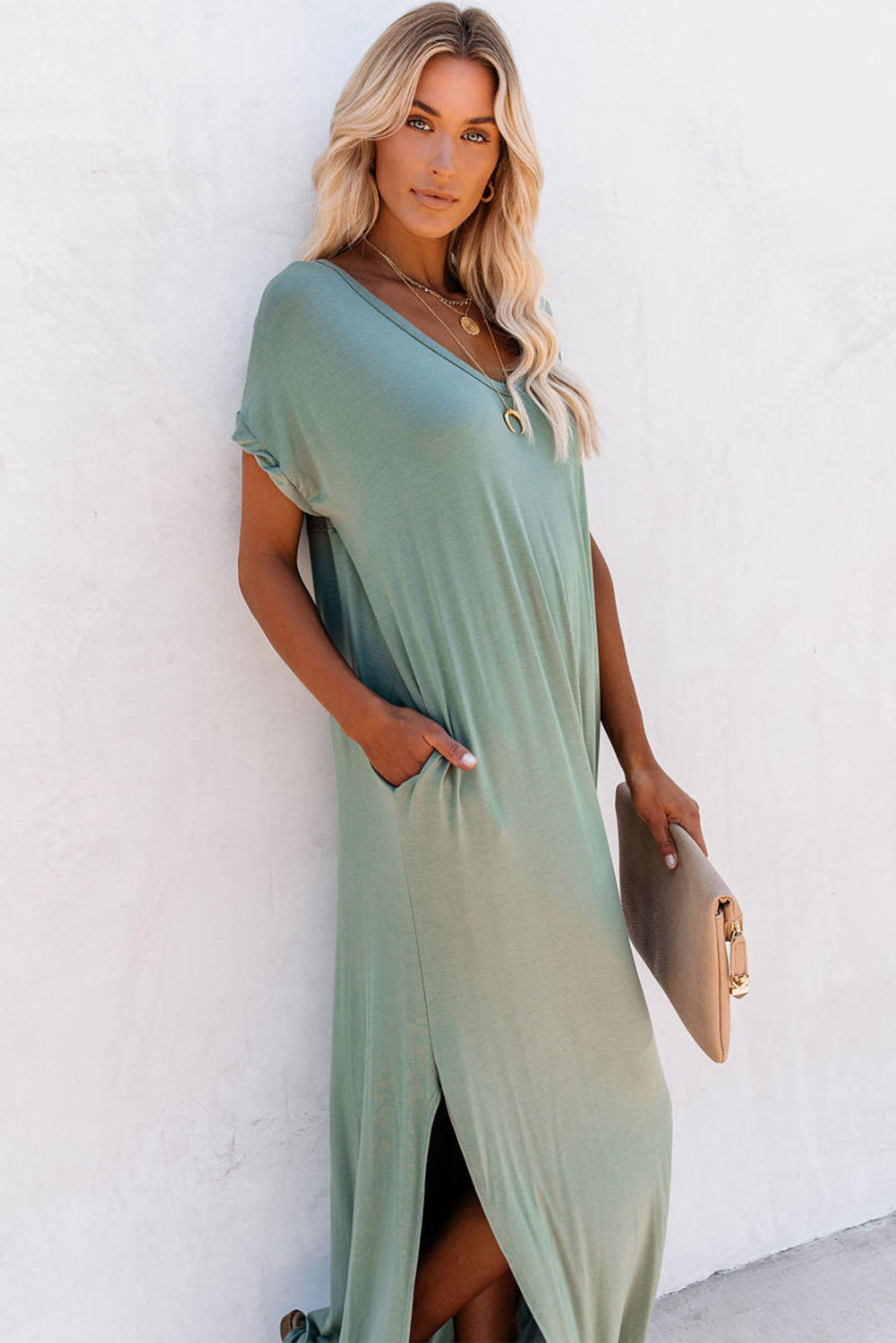 Women Splits Maxi T-shirt Dress - Klazzi Fashion Boutique