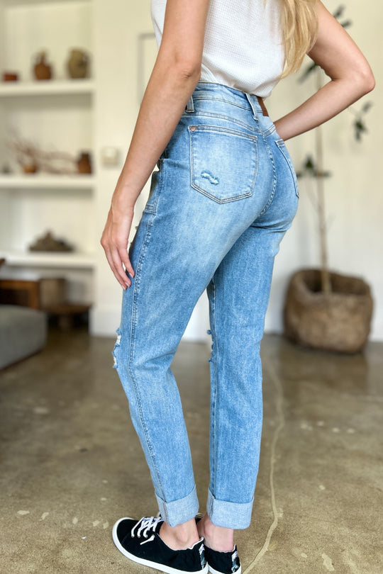 Distressed Judy Blue Straight Leg Jeans