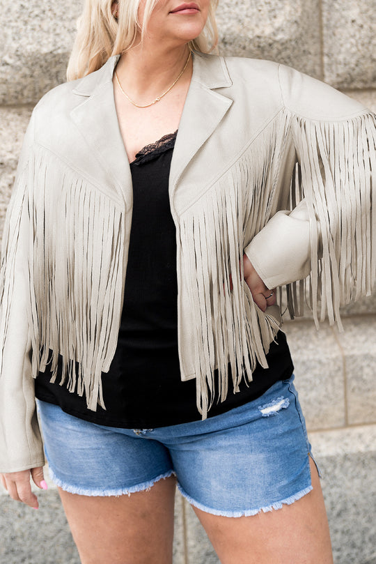 Plus Size Fringe Cropped Jacket - Klazzi Fashion Boutique