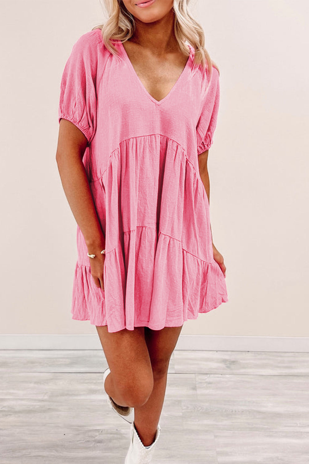 Pretty Pink Tiered Swing Dress