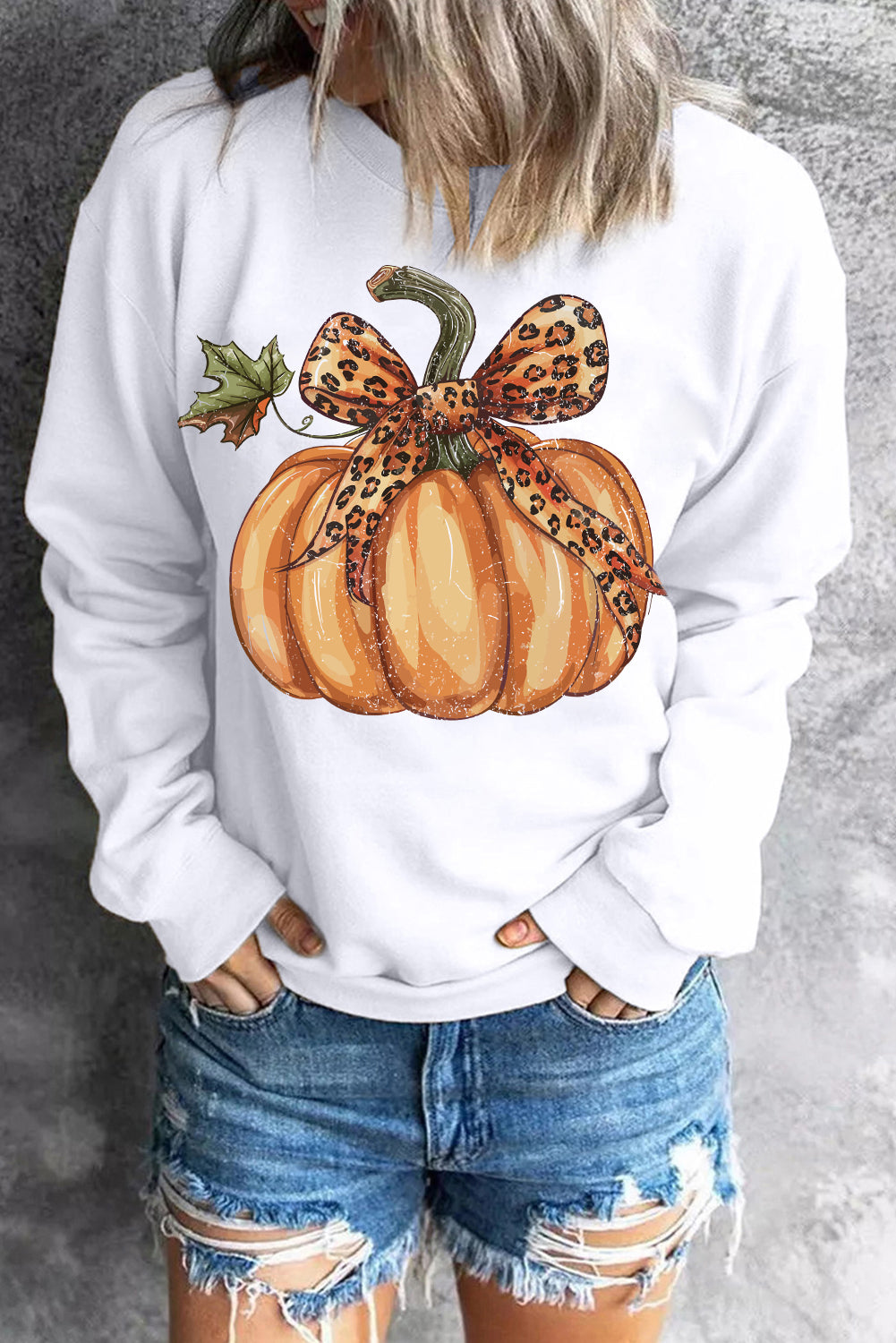 Sassy Leopard Bow Pumpkin Graphic Sweatshirt