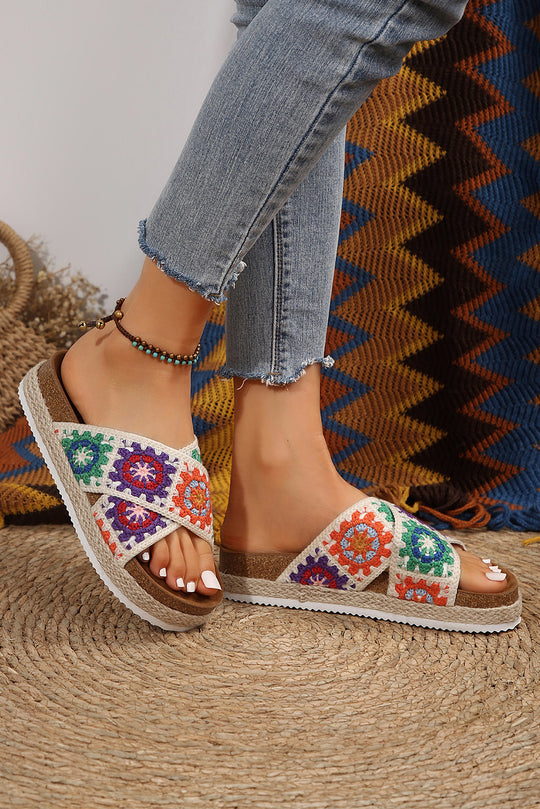 Woven Geometric Crisscross Strap Platform Sandalas