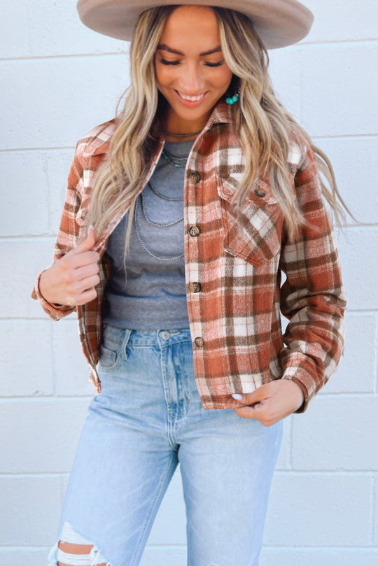 Plaid Orange Short Jacket