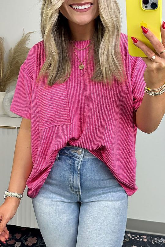 Pink Corduroy Knit Loose Top