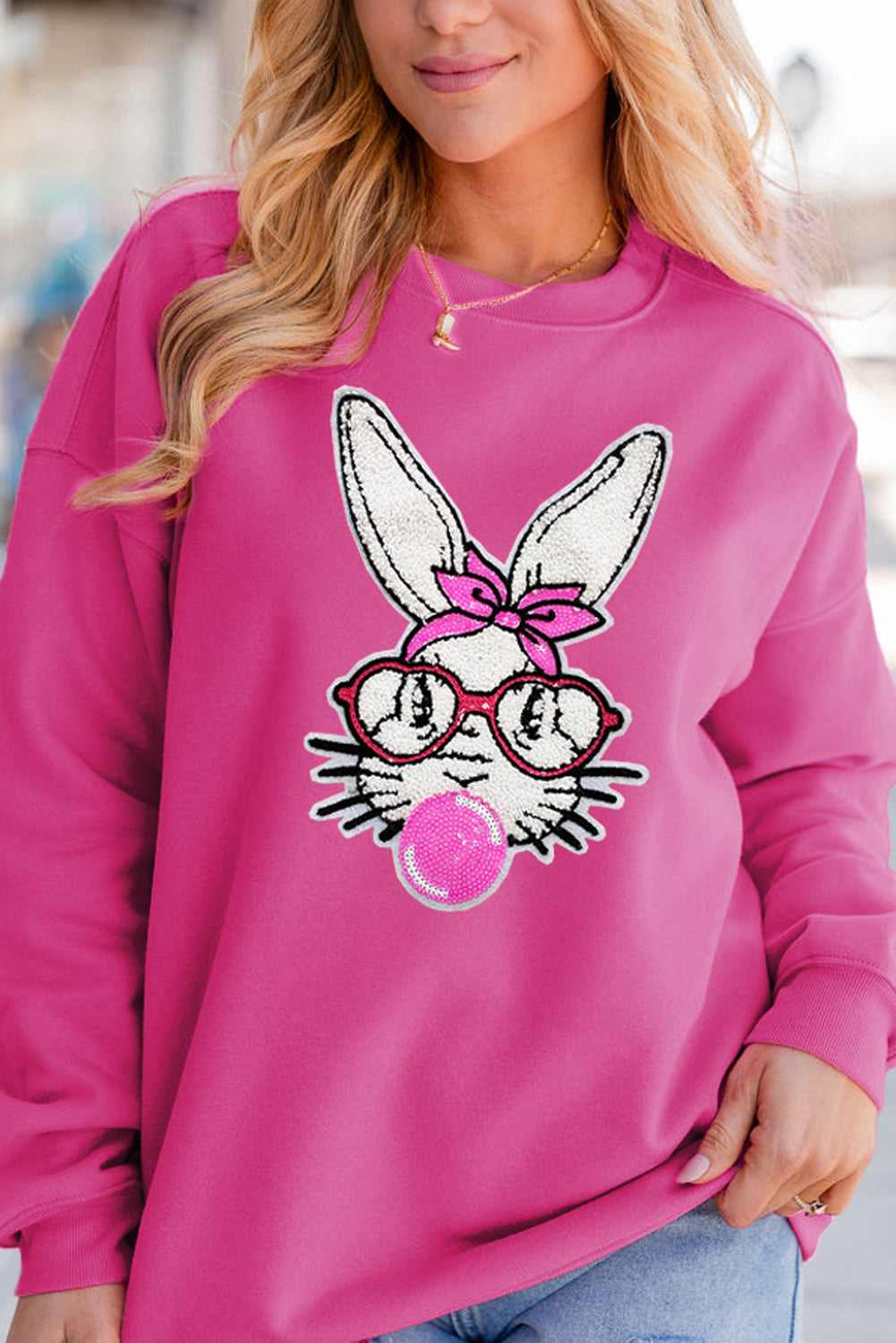 Sequin Bubble Gum Rabbit Graphic Sweatshirt