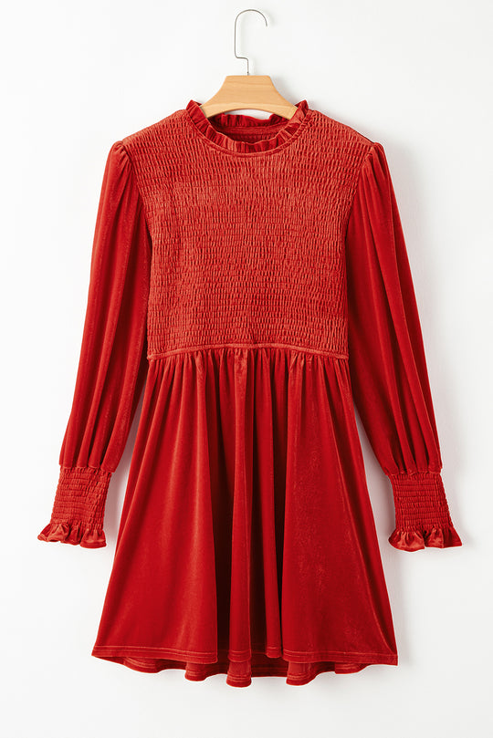 Red Velvet Smocked Dress