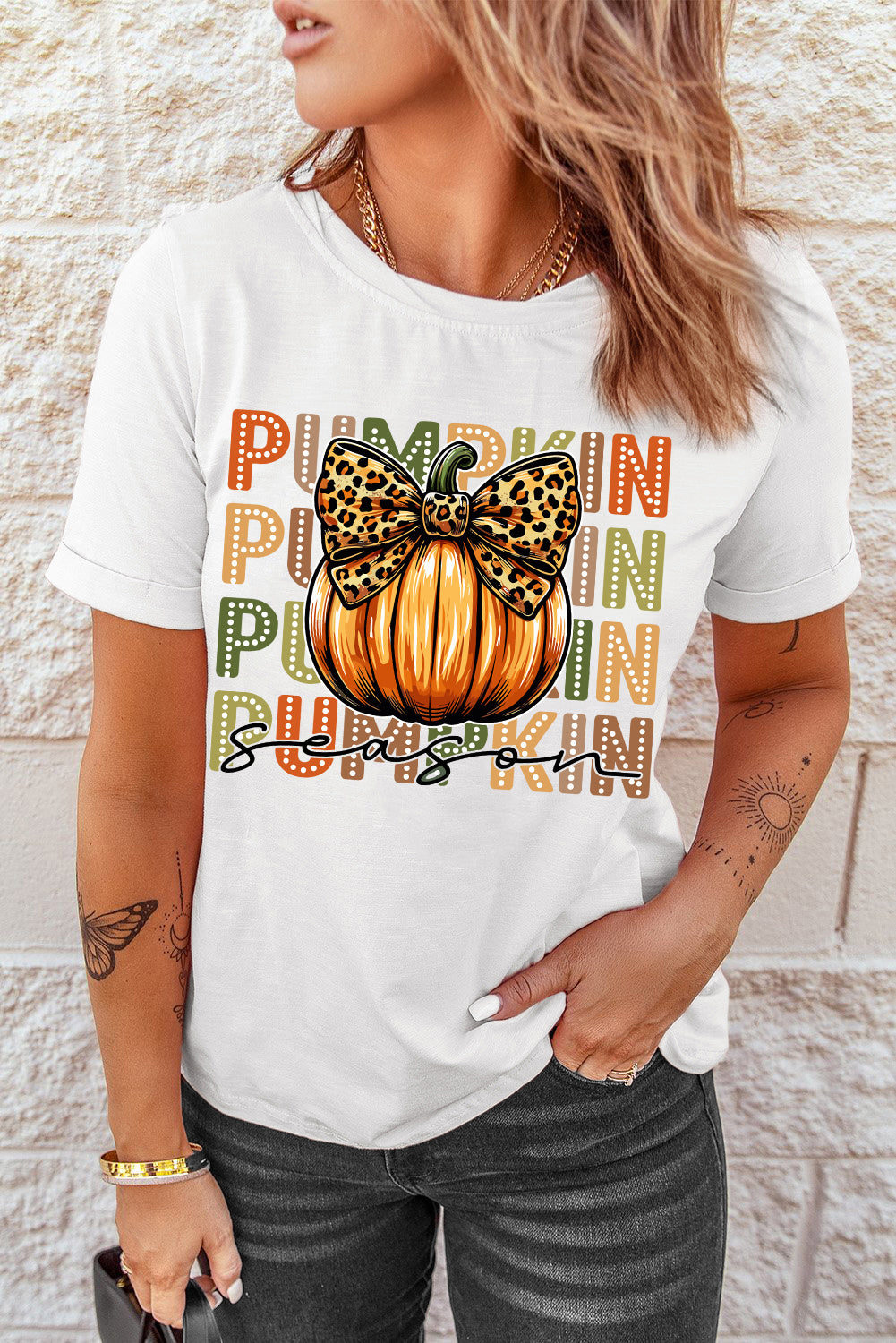  Leopard Bow Pumpkin Season T Shirt