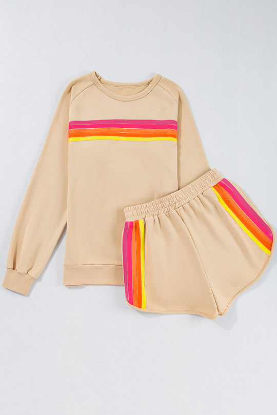 Rainbow Striped Casual Short Set