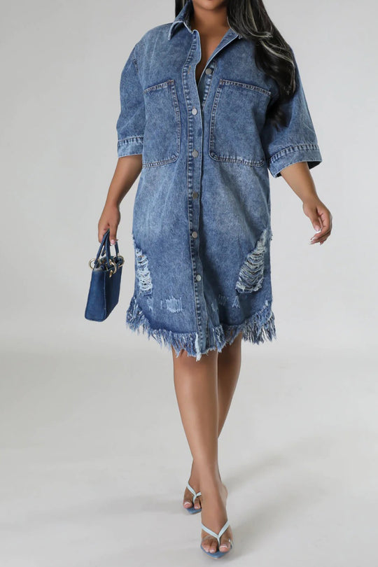 Raw Distressed Denim Dress