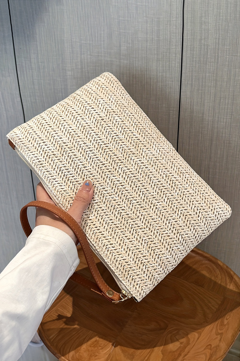 Wristlet Straw Woven Zipper Wallet