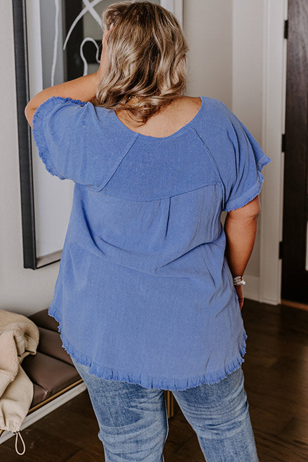 Alannah Plus Size Blue Frayed Blouse