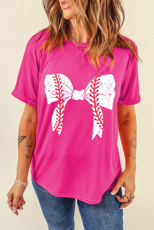  Baseball Bowknot Graphic T-Shirt