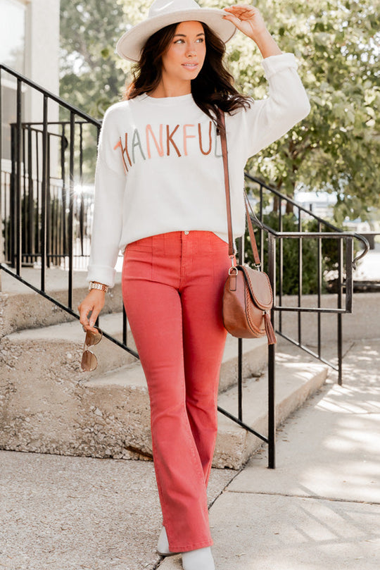 Ivory "Thankful" Embroidery Sweater