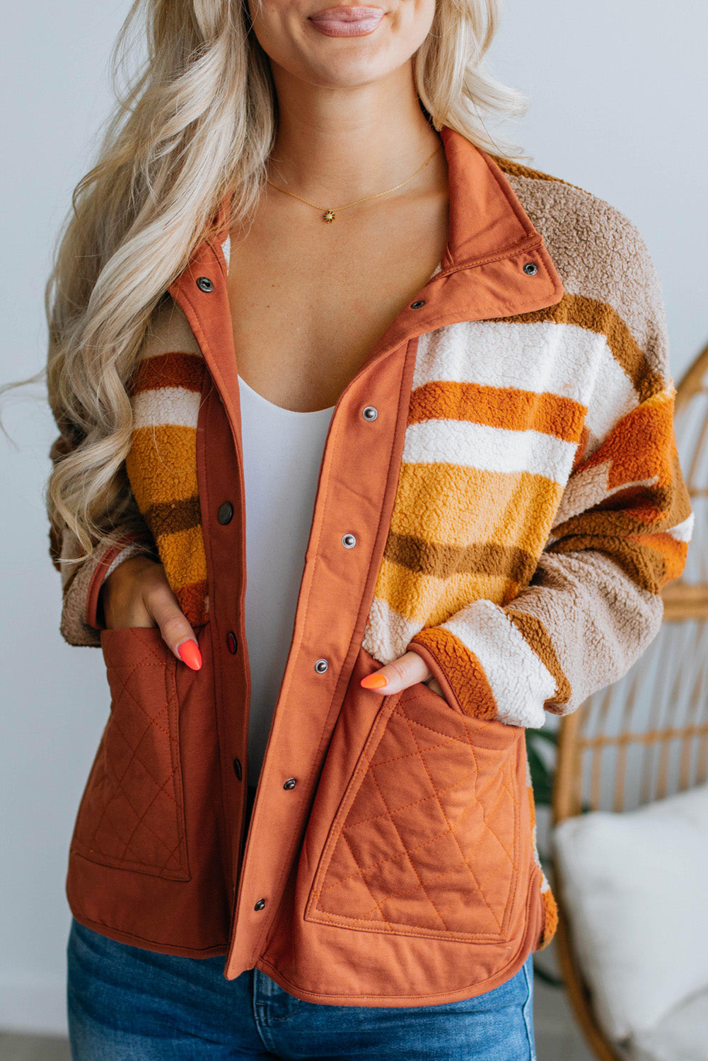 Spice Autumn Quilted Aztec Furry Jacket