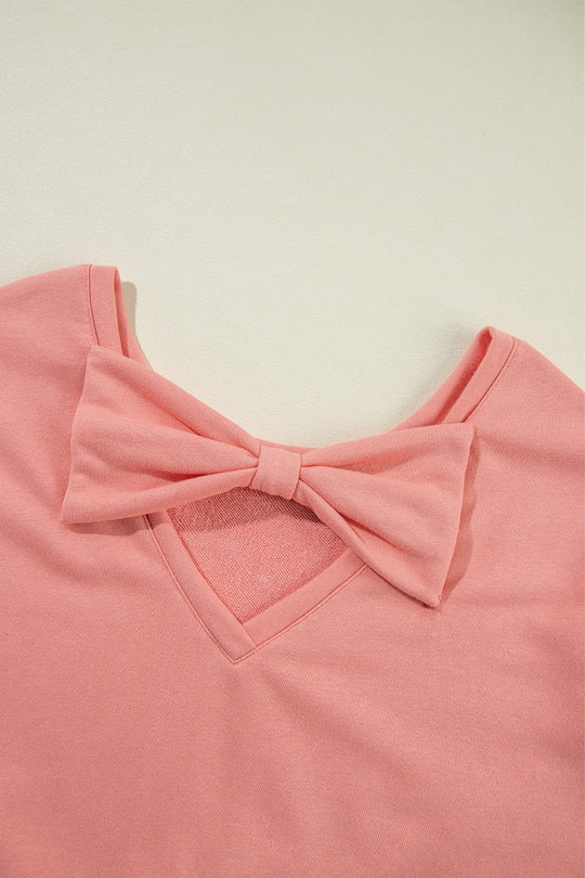 Apricot Bowknot Dewback Round Neck Sweatshirt