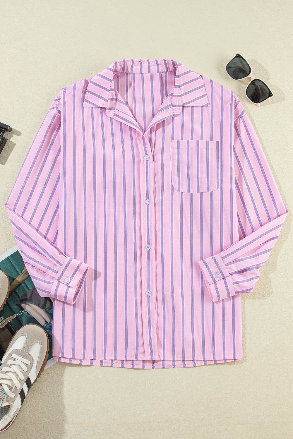 Casual Pink and Lilac Stripe Collared Shirt