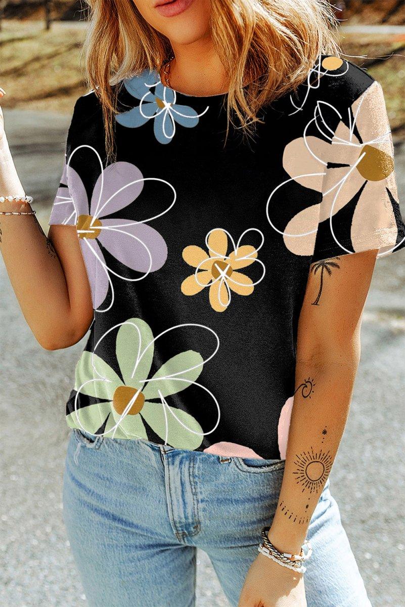 Daisy Flower Casual T Shirt - Klazzi Fashion Boutique