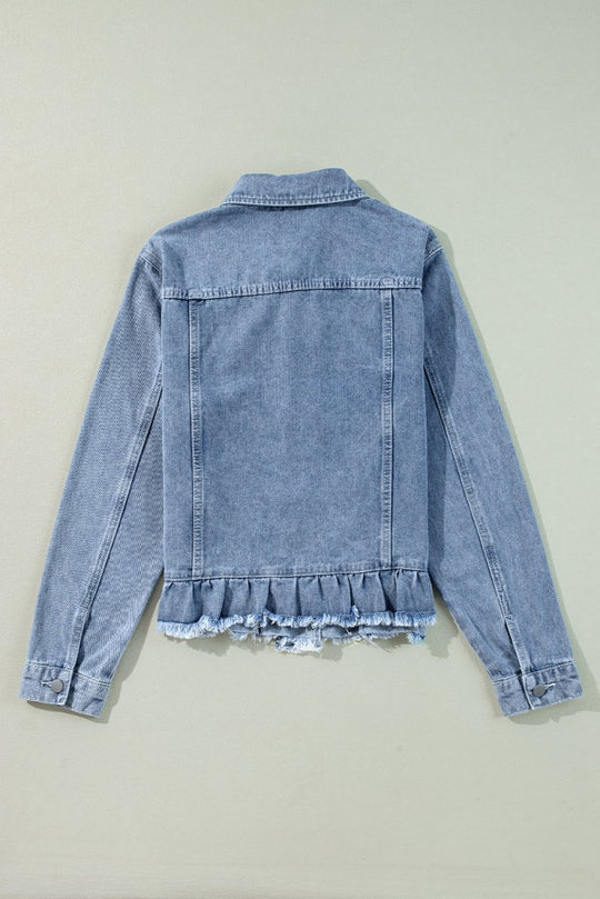 Dani Ruffle Distressed Denim Jacket - Klazzi Fashion Boutique