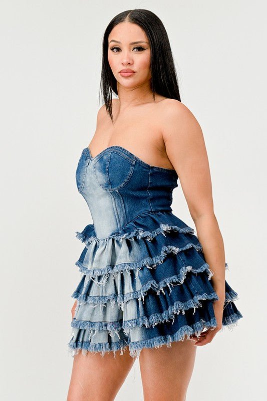 Daphane Denim Delight Tiered Ruffle Dress - Klazzi Fashion Boutique