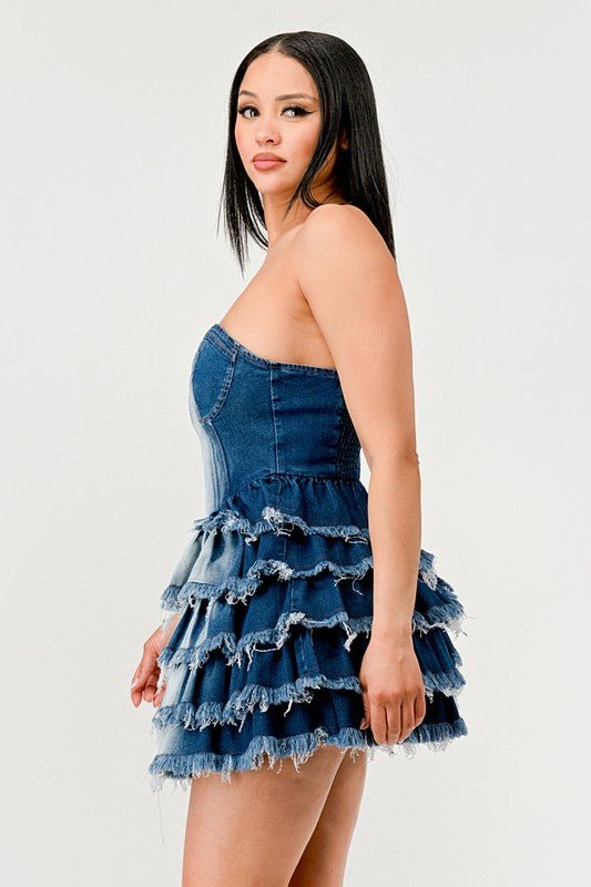 Daphane Denim Delight Tiered Ruffle Dress - Klazzi Fashion Boutique