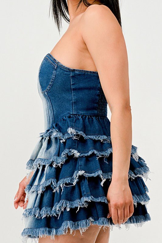 Daphane Denim Delight Tiered Ruffle Dress - Klazzi Fashion Boutique