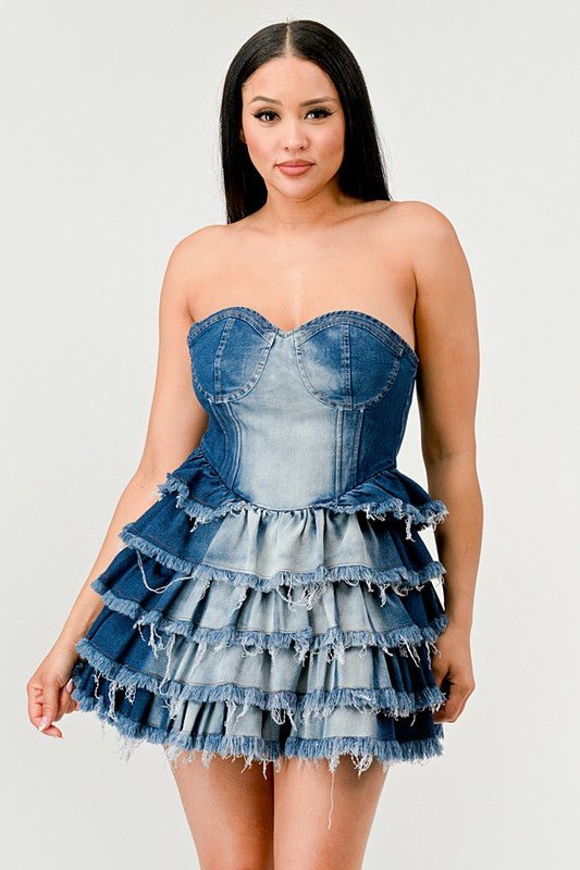 Daphane Denim Delight Tiered Ruffle Dress - Klazzi Fashion Boutique