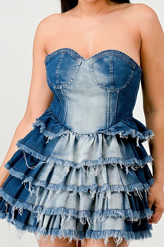 Daphane Denim Delight Tiered Ruffle Dress - Klazzi Fashion Boutique