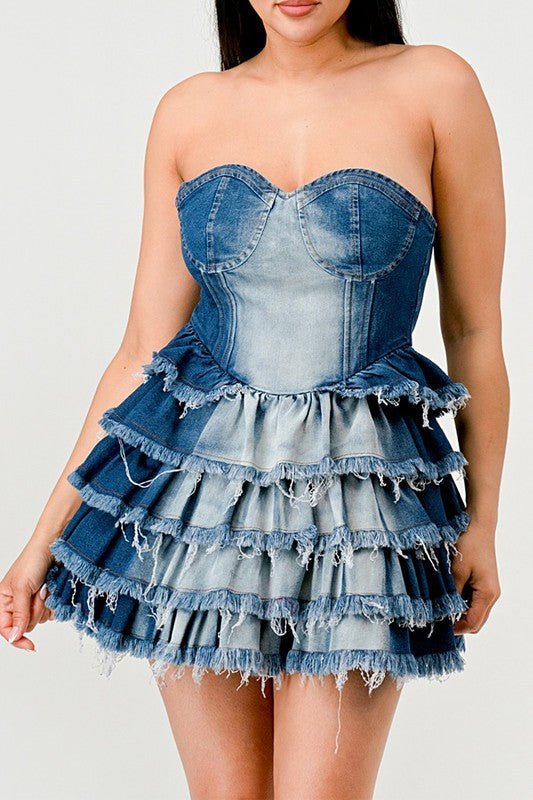 Daphane Denim Delight Tiered Ruffle Dress - Klazzi Fashion Boutique