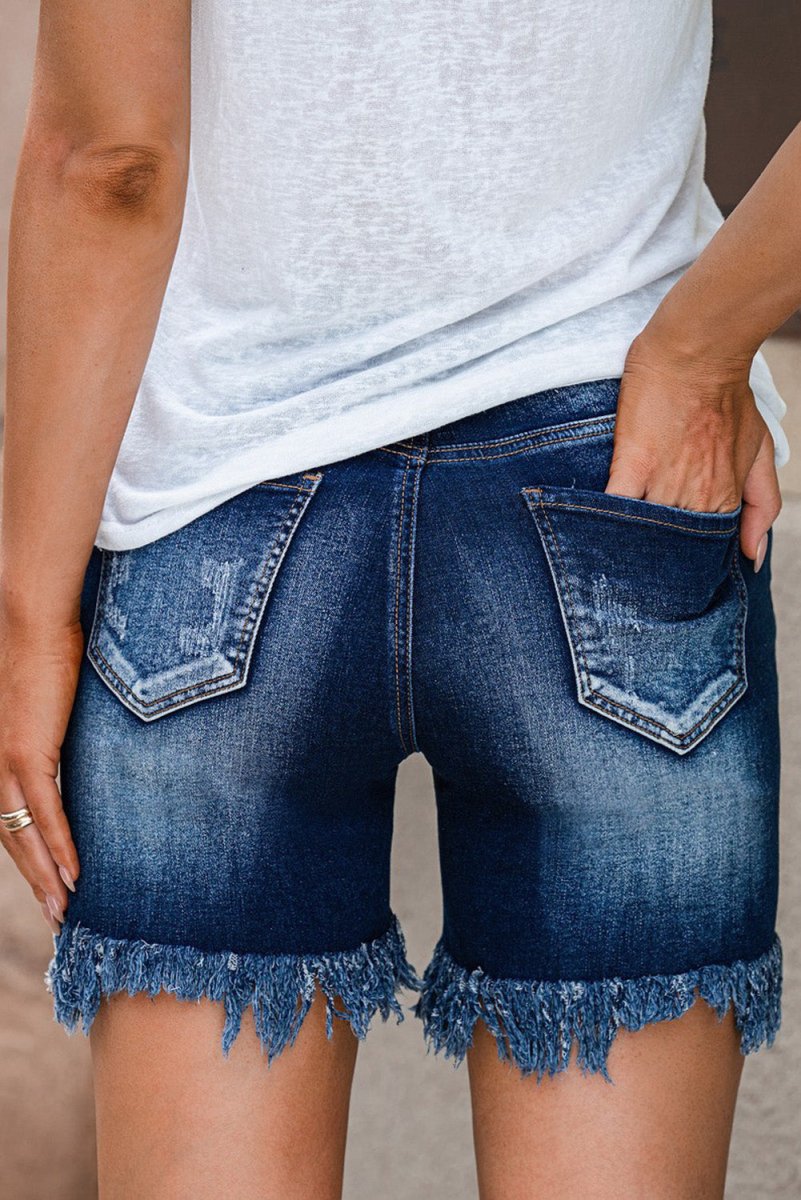 Dark Denim Distressed Skinny Shorts - Klazzi Fashion Boutique