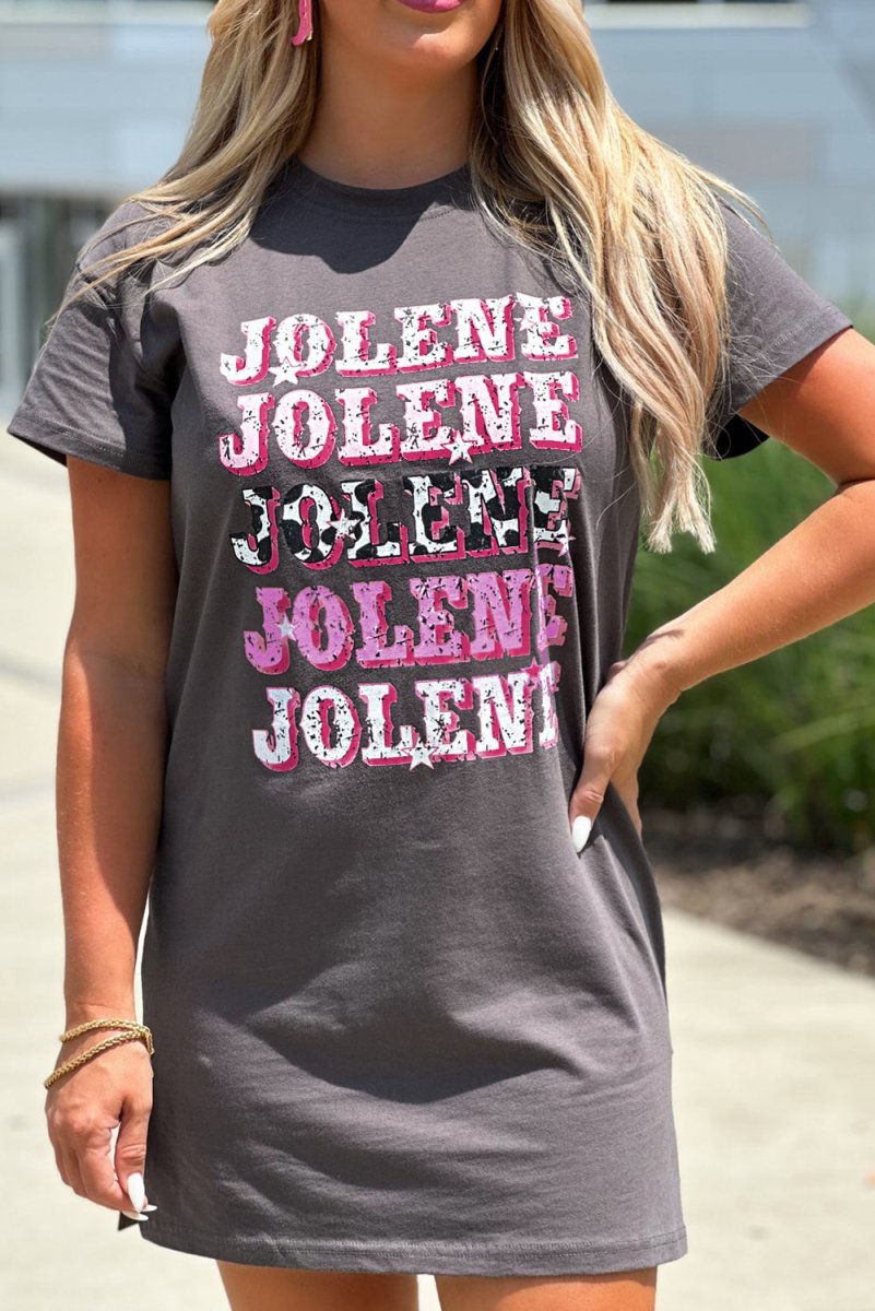 Dark Grey JOLENE Graphic Crewneck Tunic T Shirt - Klazzi Fashion Boutique