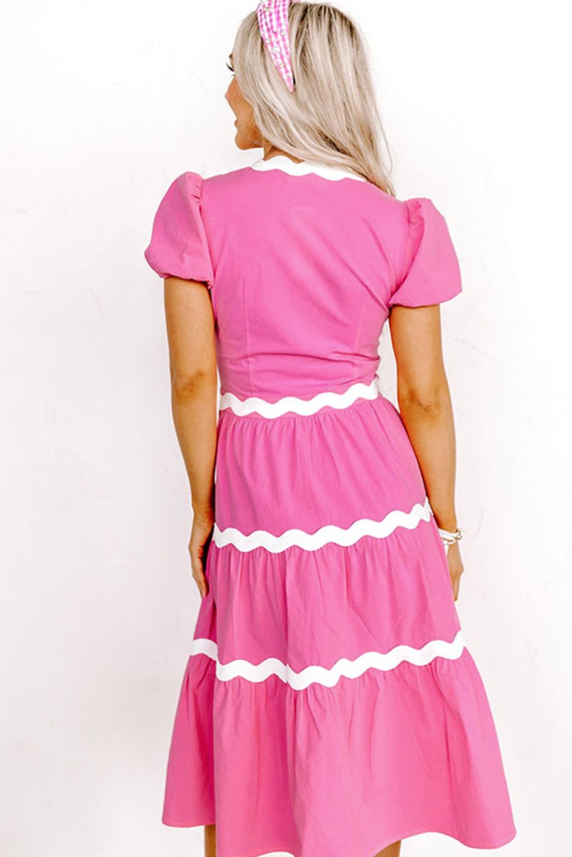 Darling Hot Pink Zig Zag Flowy Midi Dress - Klazzi Fashion Boutique