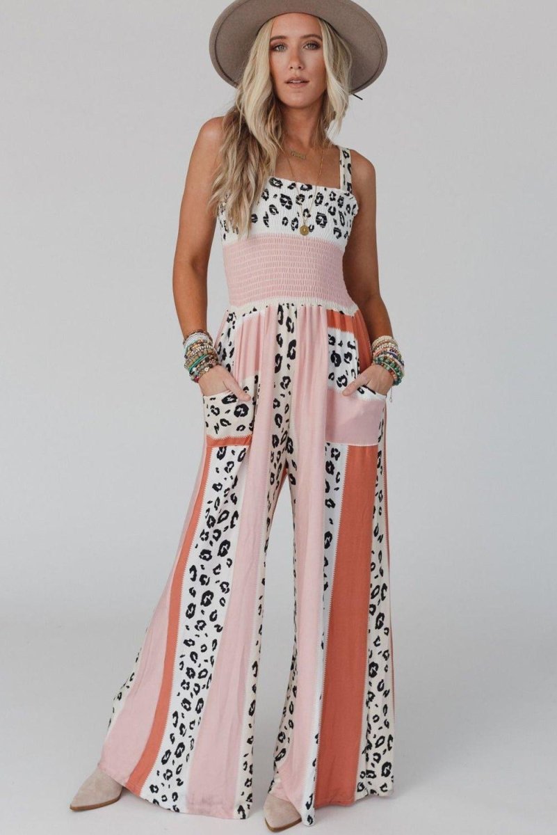 Dazzle Leopard Color Block Jumpsuit - Klazzi Fashion Boutique