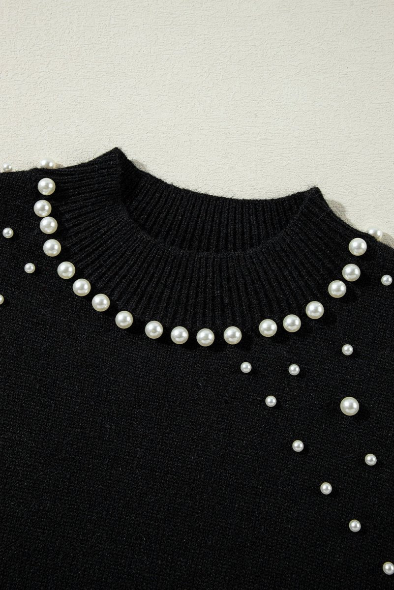 Dazzling Beaded Pearl Black Sweater - Klazzi Fashion Boutique