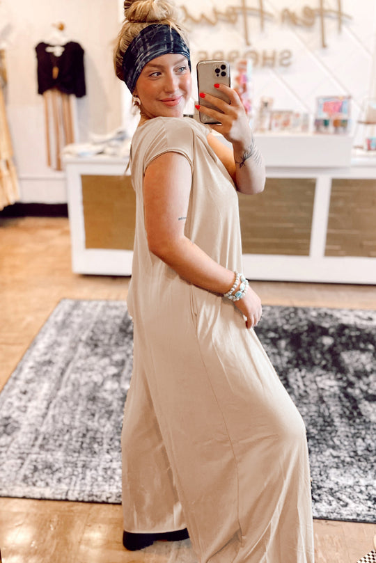  French Beige Curvy Wide Leg Jumpsuit