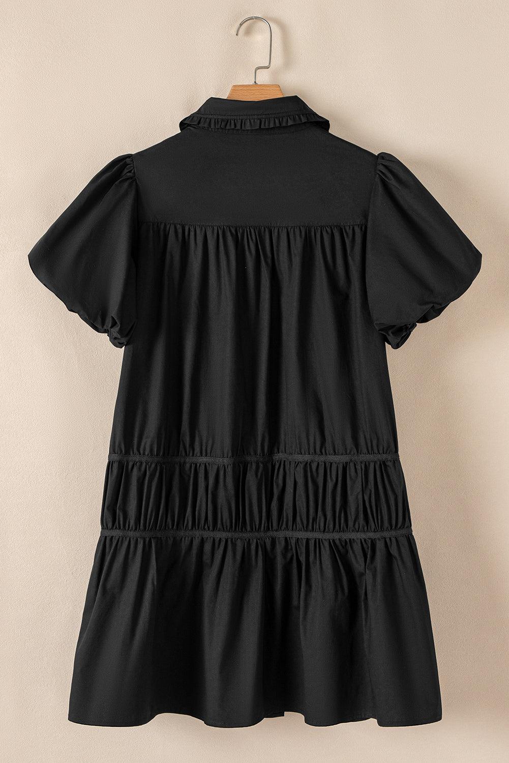 Teri Black Ruffled Shirt Style Dress