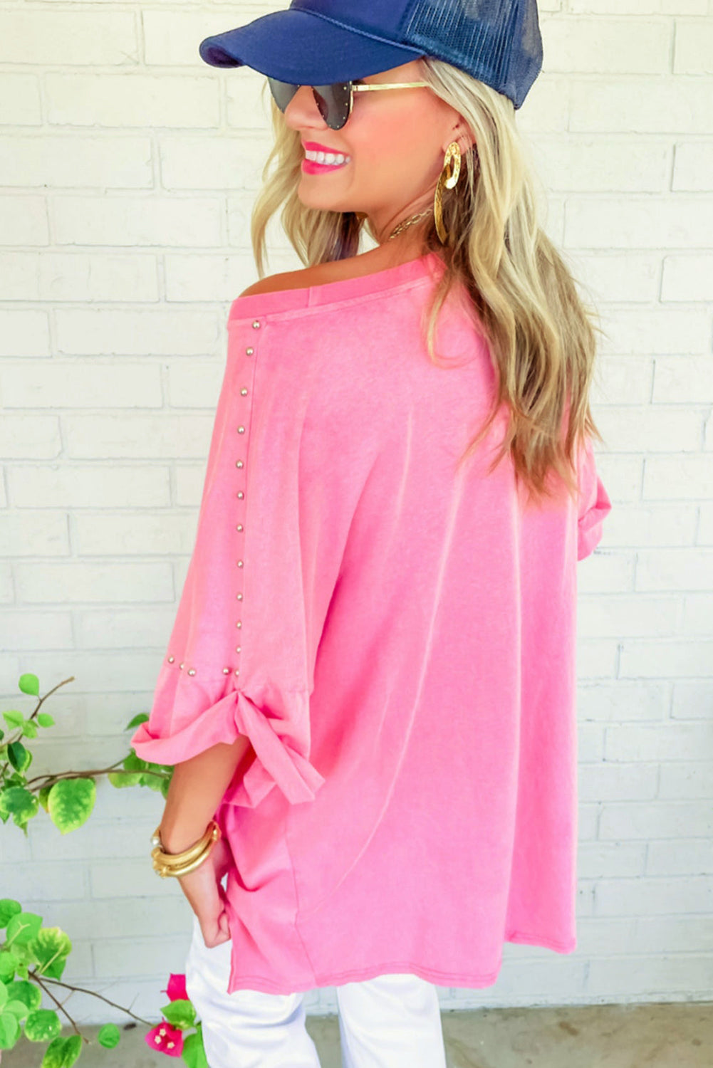 Studded Batwing Oversized Blouse