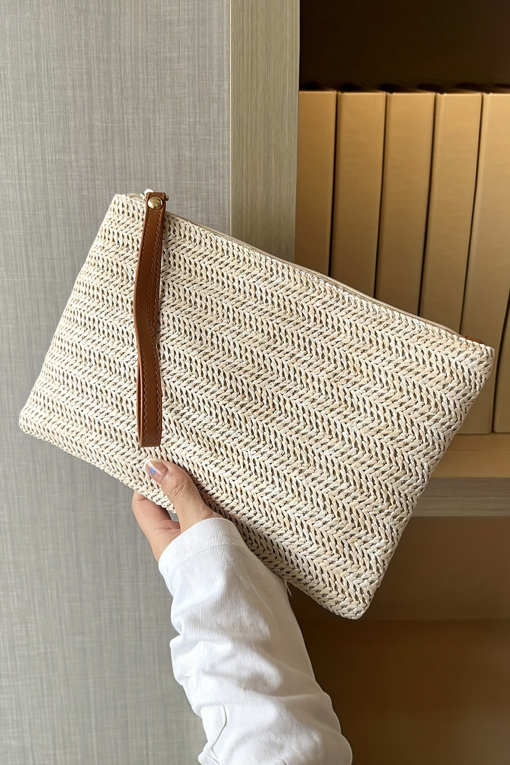 Wristlet Straw Woven Zipper Wallet