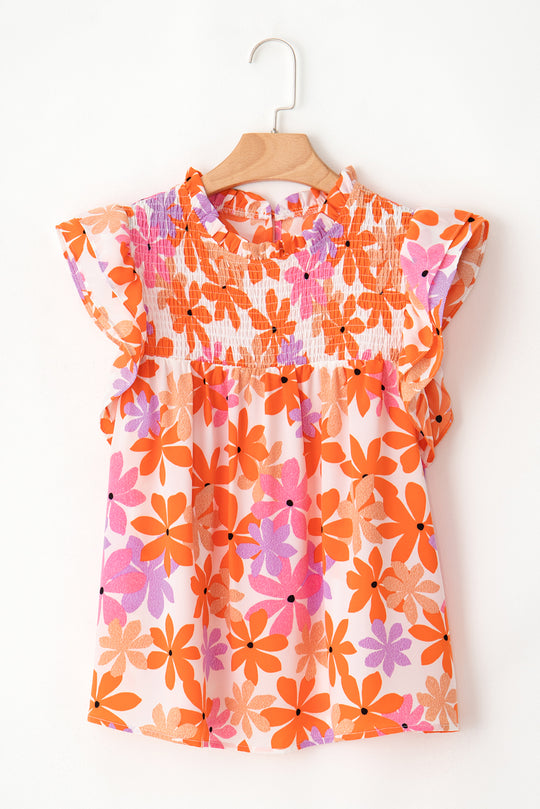 Nya Ruffled Orange and Pink Floral Top