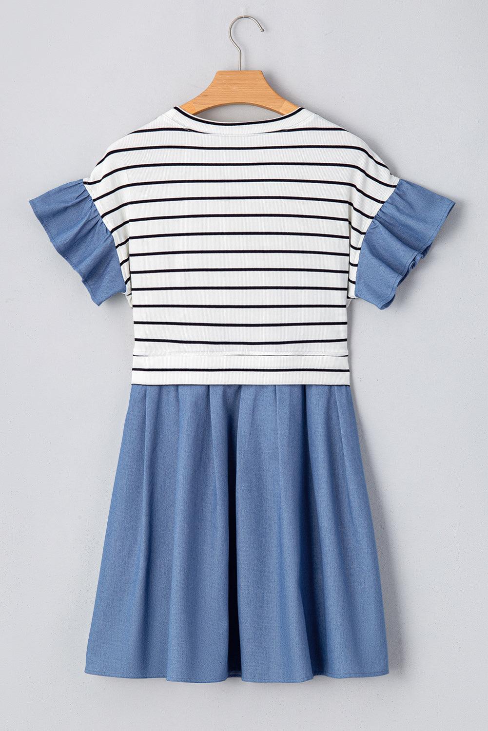 Denim Stripe Ruffle Mini Dress