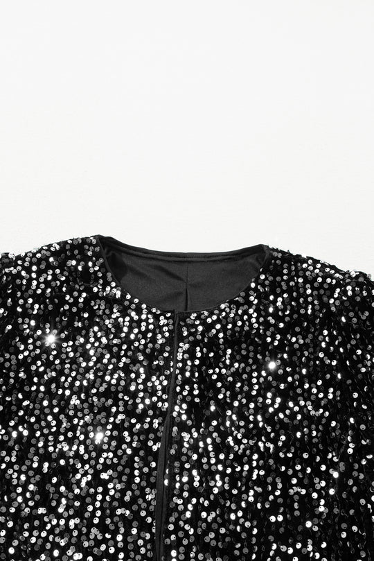 Black Elegant Sequins Cropped Jacket