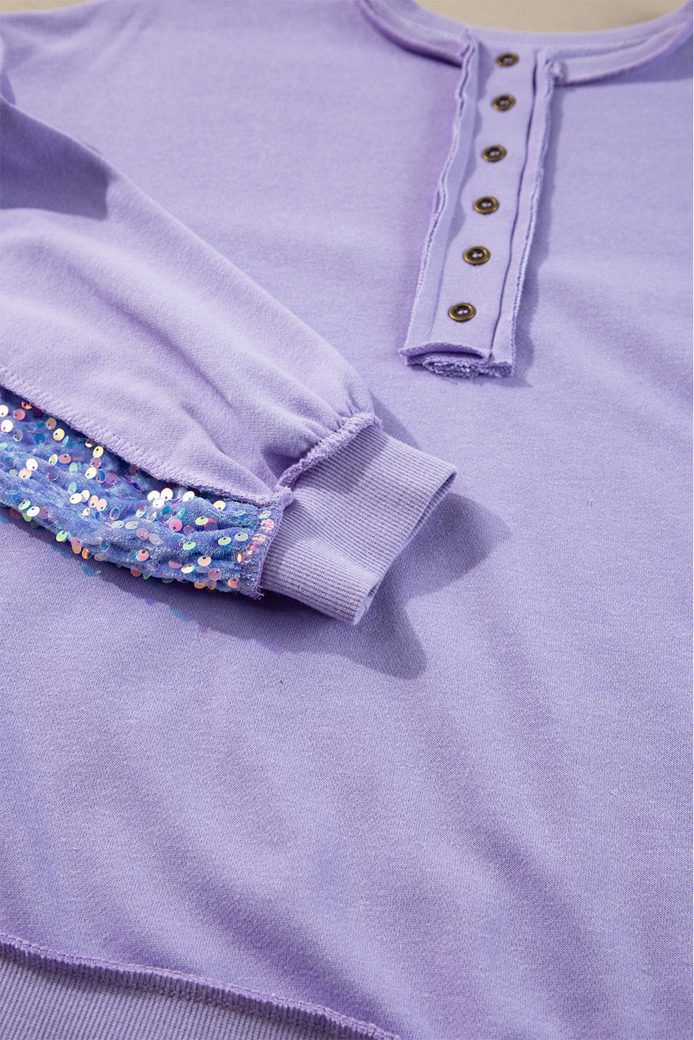 Lilac Sequin Henley Sweatshirt