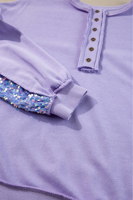 Lilac Sequin Henley Sweatshirt