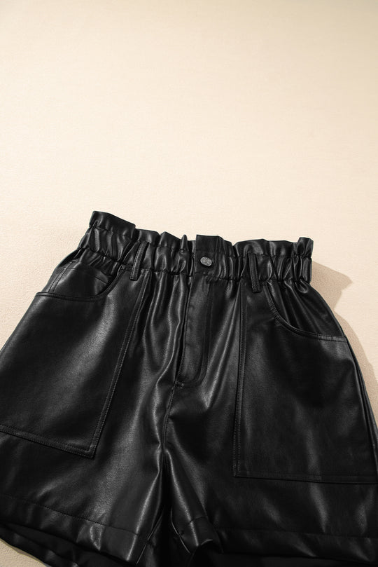 Black Faux Leather High Rise Shorts