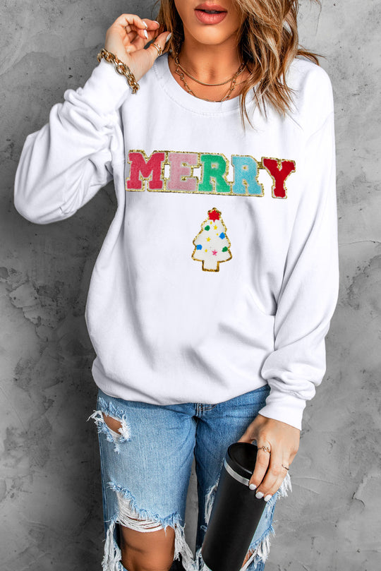  Christmas "Merry" Tree Chenille Graphic Sweatshirt