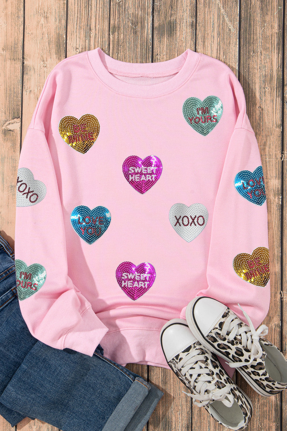 Sequin Love Hearts Valentines Sweatshirt